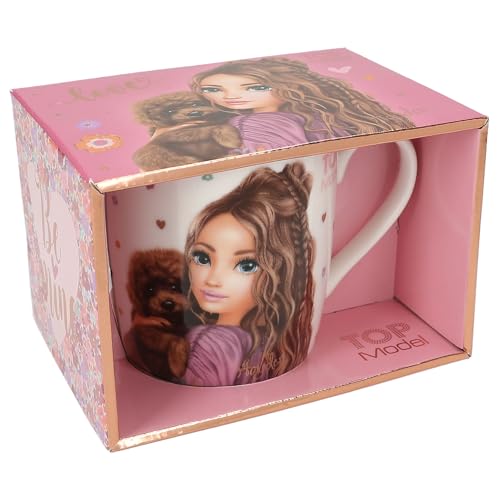 Depesche 13067 TOPModel Floral - Tasse in Weiß, mit Hunde Motiv, Blumen Muster und Spruch, Trinkbecher aus Porzellan mit Henkel, Füllmenge ca. 300 ml von Depesche