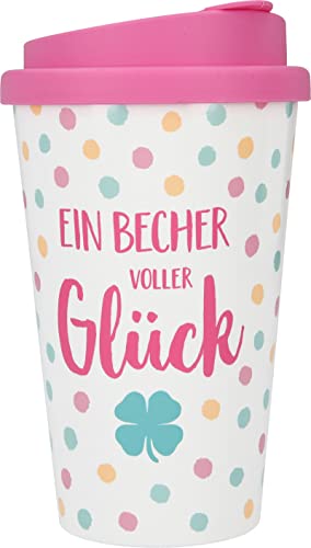 Depesche 2180-056 - To Go Becher aus Kunststoff mit Spruch, 350 ml, wiederverwendbar, Ein Becher voller Glück, Weiß von Depesche