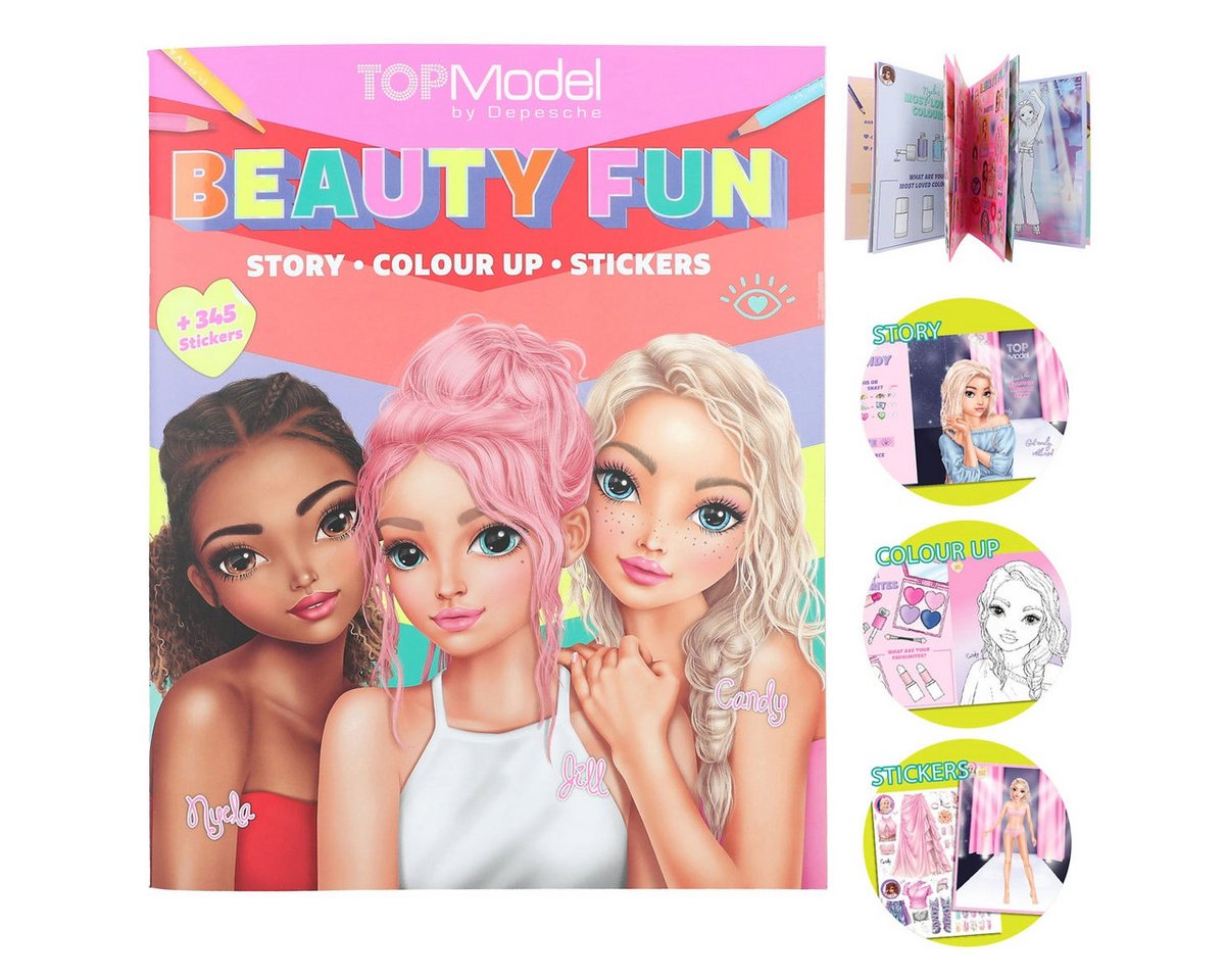 Depesche Stickerbuch TOPModel Malbuch BEAUTY FUN - Kreatives Ausmalbuch mit Stickern von Depesche
