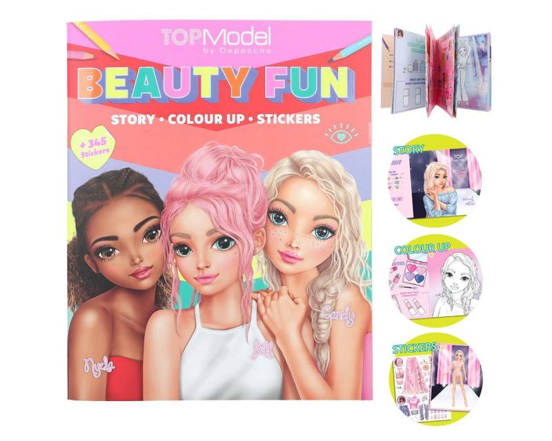 Depesche Stickerbuch TOPModel Malbuch BEAUTY FUN - Kreatives Ausmalbuch mit Stickern von Depesche