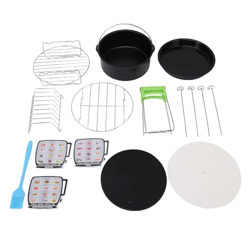 Depisuta Air Fryer Accessoires Set mit Kuchen & Pizza -Pfanne, 4 Grills Spieße, Grillregal, Edelstahlplattenklemme, Silikonmatte, Ölpinsel und 100 Stcs, Spülmaschinensicherheit von Depisuta