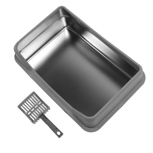 Depisuta Edelstahlkatze Katzentoilette, Extra Große Metalldrüsenbox mit Hohen Wänden für Große Katzen mit Deckel und Schaufel (dunkelgrau) von Depisuta