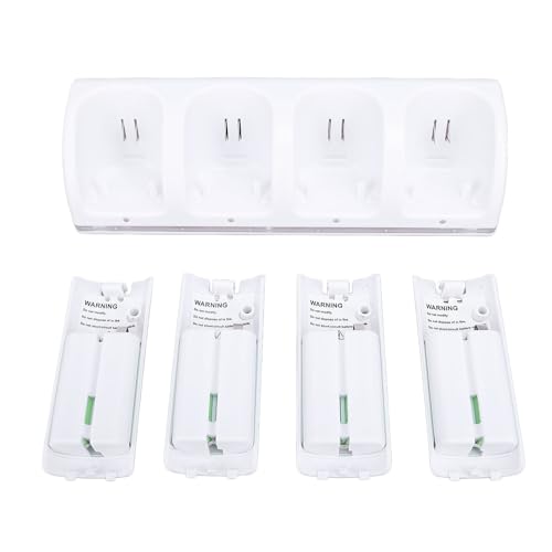Depisuta Fernbedienungs-Ladestation, 4-in-1-Fernbedienungs-Ladestation mit 4er-Pack 2800-mAh, Tragbare Fernbedienungs-Ladestation für Wii-Game-Controller (White) von Depisuta