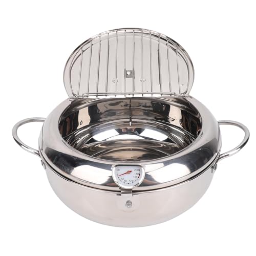 Depisuta Frittierfitcyer -Topf, 3,2 L Edelstahl -Tempura Frittiertopf mit Deckel, Thermometer und ÖL Tropfabflussregal für Französische Pommes -Garnelen -Hühnerflügel und Garnelen von Depisuta