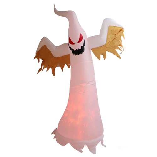 Depisuta Halloween Schlauchboote Ghost Outdoor Dekorationen, 2,4 M Höhenblasen Sie Garten Gruselige Aufblasbare Geisterblasendekorationen für Garten mit LEDs, Gruselige Aufblasbare (EU-Stecker von Depisuta