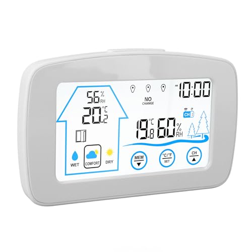 Depisuta Hygrometer -Thermometer, Digitale Touchscreen -Temperaturfeuchtigkeitsmessgerät mit 100 M Range Fernsensor für den Gebrauch Im Innenbereich Im Innenräumen (WHITE) von Depisuta