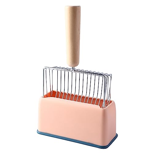 Depisuta Katzenstreuschaufel, Tiefe Schaufel aus Metall mit Halter und Langem Holzgriff, Metallsiebschaufel, Kotsieb, Kätzchenkotschaufel für Katzentoilette (Rosenate) von Depisuta