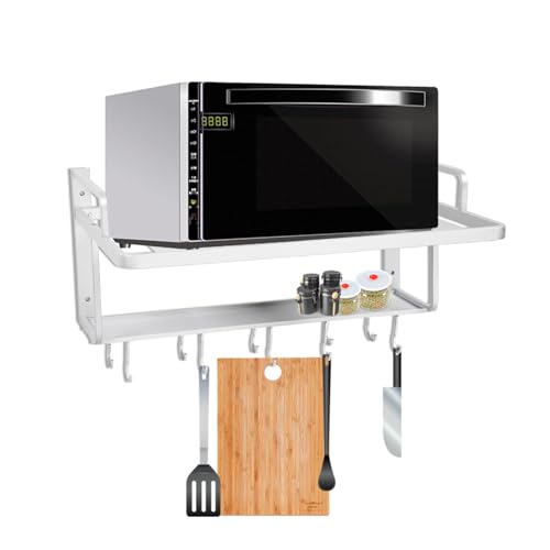 Depisuta Microwave Ofen Rack Regal, Aluminiumwandmontage Elektrische Ofenhalter, 2 Regale mit 10 Haken, Raumsparorganisator für Zuhause und Küche, 21,6 X 15,1 X 9,84 Zoll von Depisuta