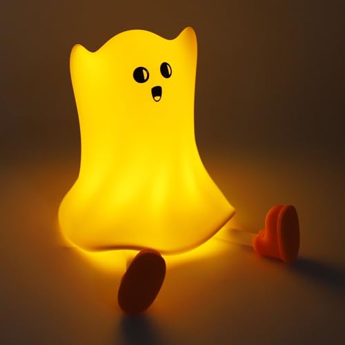 Depisuta Niedliche Geister-Nachttischlampe, Geister-Nachtlicht, Wiederaufladbare LED-Lampe für Schlafzimmer, Weiche Silikon-Touch-Lampe mit Einstellbarer Helligkeit und Timer, Lustige von Depisuta