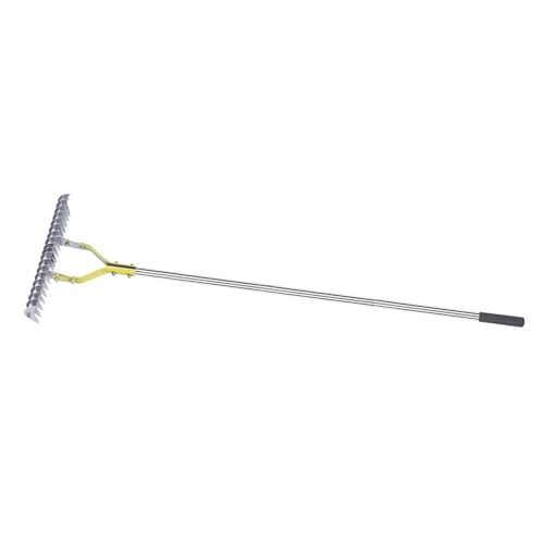 Depisuta Thatch Rake, 15 Zoll Edelstahl Rasen -Stroh Rechen mit Griff für Gartenharten Blätter Sammeln Erde Lockerung von Depisuta