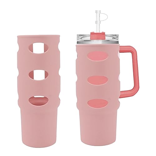 Silikonstiefel für Stanley Cup, Vollständig Umwickelte Silikonhüllen, Hitzebeständig, Isolierend, Schutzhülle, Rutschfeste Schutzabdeckung für 30-Unzen-Becher (Hell-Pink) von Depisuta