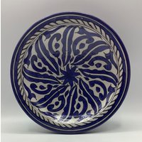 Teller/Wandteller Schüssel Blau Handgetöpfert Und Handbemalt Aus Fes Marokko von DepotPetitMaroc