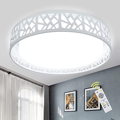 Depuley 35W Led Deckenleuchte Dimmbar Modern, Weiß Deckenlampe Wohnzimmer mit Fernbedienun& Rund Groß Design mit Zeichnung (3000K-6500K) für Schlafzimmer Küche Esszimmer Büro Halle Kinderzimmer von Depuley