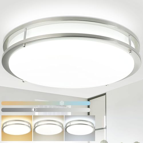 Depuley 48 W Moderne LED Flush Mount Deckenleuchte mit Fernbedienung, 18 Zoll Dimmbar Nickel Deckenlampe rund für Schlafzimmer, Küche, Nachtlicht, 3000K-6000K 3 Farben von Depuley