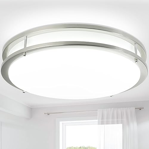 Depuley 48W LED Deckenleuchte, 18 in Flush Mount Deckenlampe, gebürstetem Nickel Runde Lampe für Wohnzimmer, Schlafzimmer, Küche, Flur, 3000-6000K 5 Farbe einstellbar, super hell von Depuley