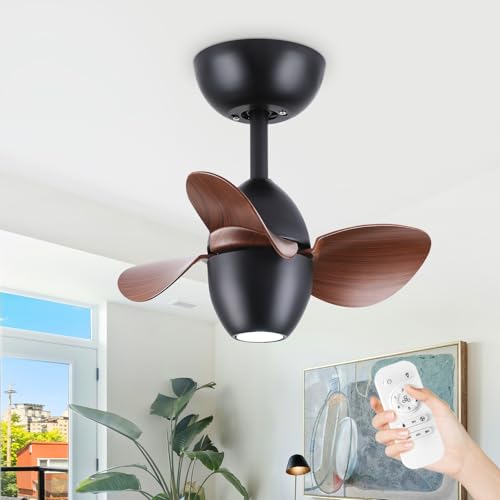 Depuley Black Small Ceiling Fan with Light: 18 Zoll Deckenventilatoren mit Fernbedienung für Kinderzimmer - Reversible Small Fan Decke für Schlafzimmer - Quiet DC Motor 6 Geschwindigkeiten von Depuley