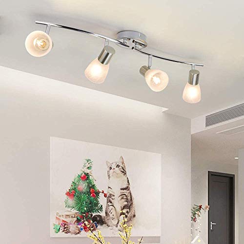 Depuley Deckenlampe mit 4 Flammig Schwenkbar, Led Deckenstrahler Warmweiß mit E14 Fassung(Glühbirne nicht inkl.), Einstellbar Arm, Glasmuster Lampenschirm für Wandspot Wohnzimmer Schlafzimmer Studio von Depuley