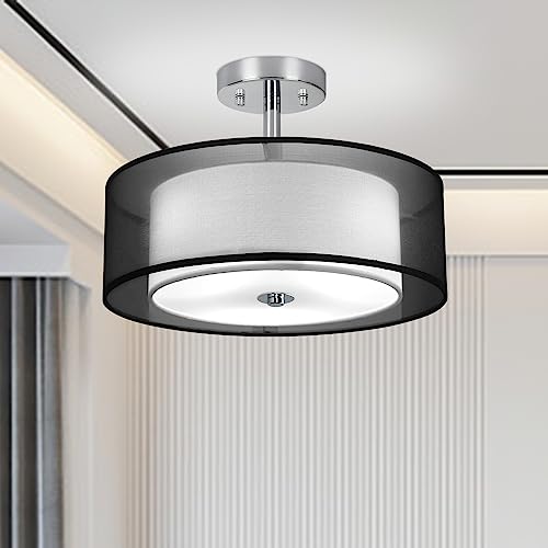 Depuley Deckenlampe wohnzimmer schwarz mit Stoffschirm, LED Deckenleuchte schlafzimmer modern lampe 15" E27 dimmbar für Esszimemr Flur Büro badezimmer von Depuley