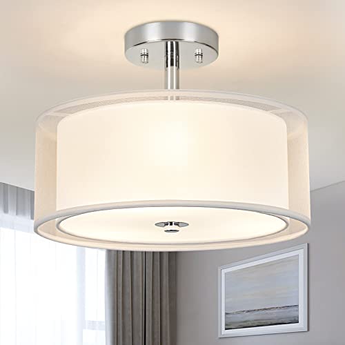 Depuley Deckenlampe wohnzimmer weiß mit Stoffschirm, LED Deckenleuchte schlafzimmer modern lampe 12.6’’ E27 dimmbar für Esszimemr Flur Büro badezimmer von Depuley