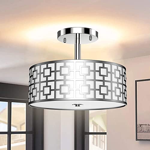 Depuley Deckenleuchte Led Wohnzimmer Modern Weiß Deckenlampe Schlafzimmer Vintage Stoffschirm silber mit 3 E27 Basis(Glühbirne Nicht inkl.) Einbau für Esszimmer Küche Kinderzimmer Halle Balkon Hotel von Depuley