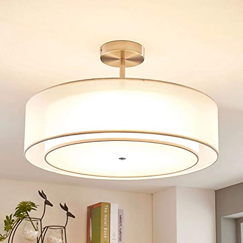 Depuley Deckenleuchte Schlafzimmer Weiß mit Stoffschirm LED Deckenlampe Wohnzimmer textil modern rund innen Einbau Hängend E27 für Esszimemr Flur Büro von Depuley