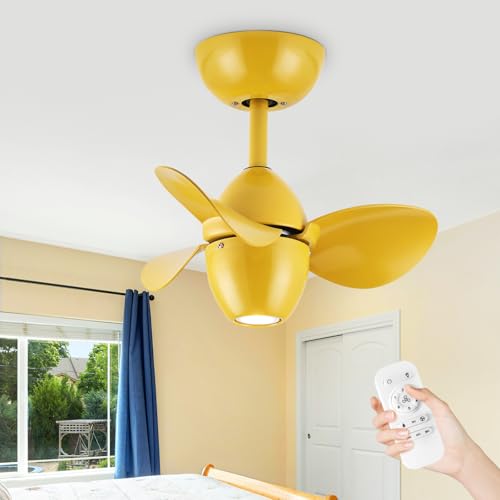 Depuley Gold Small Ceiling Fan with Light: 18 Zoll Deckenventilatoren mit Fernbedienung für Kinderzimmer - Reversible Small Fan Ceiling Fandelier for Bedroom - Quiet DC Motor 6 Geschwindigkeiten von Depuley