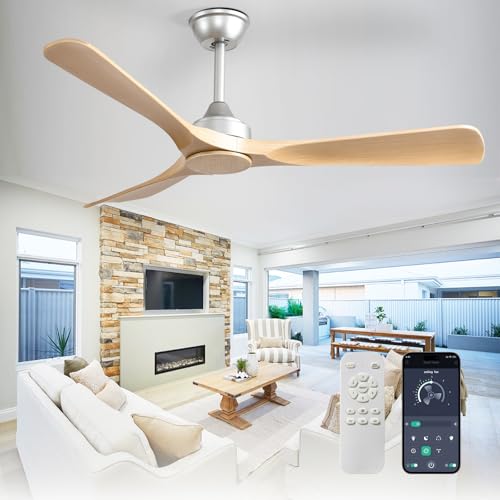 Depuley Groß Deckenventilator ohne Licht für Außen: 132CM Ventilator mit Fernbedienung und APP für Terrasse Garten - Leise Deckenventilator, Reversibler DC Timer für Schlafzimmer, Wohnzimmer, khaki von Depuley