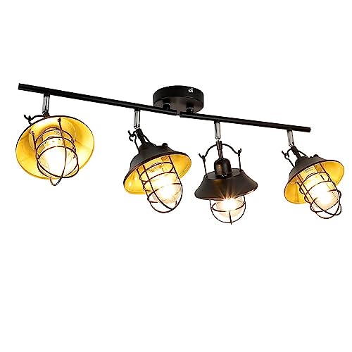 Depuley LED Deckenstrahler Schwarz Gold, Deckenstrahler 4 flammig, Retro wohnzimmerlampe, E27 schlafzimmerlampe, für Küche, Wohnzimmer, Schlafzimmer, Esszimmer, Büro, keller, Halle(Ohne Leuchtmittel) von Depuley