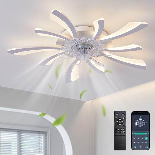Depuley LED Deckenventilator mit Beleuchtung und Fernbedienung: Lampe mit Ventilator und APP für Schlafzimmer Weiß - Leise Deckenventilator mit 5 Licht für Decke - Dimmbar Deckenlampe 78cm von Depuley
