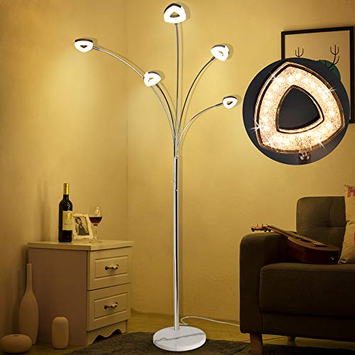 Depuley LED-Stehleuchte mit 5 Köpfen, 330 ° Licht verstellbar und flexibel aus silberfarbenem Metall, Leseleuchte, 175 cm, Schalter umschaltbar, warm 3000 K, 1600 lm, Büro, Schlafzimmer von Depuley