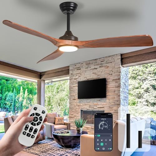 Depuley Leise Deckenventilator mit Beleuchtung für Außen: LED Lampe mit Ventilator für Garten Terrasse - 132CM Groß Deckenventilator mit Licht und APP für Wohnzimmer Restaurant Büro, Braun von Depuley
