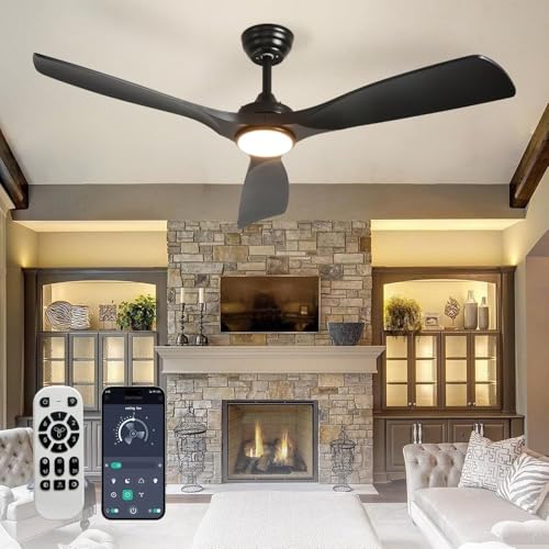 Depuley Leise Deckenventilator mit Beleuchtung für Außen: LED Lampe mit Ventilator für Garten Terrasse - 132CM Groß Deckenventilator mit Licht und APP für Wohnzimmer Restaurant Büro, Schwarz von Depuley