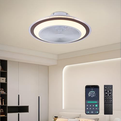 Depuley Leise Deckenventilator mit Beleuchtung und Fernbedienung: Lampe mit Ventilator und APP für Schlafzimmer Wohnzimmer Braun - 30W LED Deckenlampe für Decke - Dimmbar Deckenleuchte mit Ventilator von Depuley