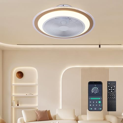 Depuley Leise Deckenventilator mit Beleuchtung und Fernbedienung: Lampe mit Ventilator und APP für Schlafzimmer Wohnzimmer Gold - 30W LED Deckenlampe für Decke - Dimmbar Deckenleuchte mit Ventilator von Depuley