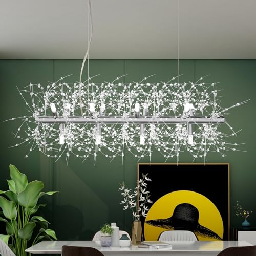 Depuley Modern Kronleuchter Kristall, 90cm Pendelleuchte Chrom, LED Kristall Hängelampe Feuerwerk, Löwenzahn Pendellampe 12xG9 Lichter für Esszimmer, Schlafzimmer, Restaurant(Inklusive G9 Glühbirnen) von Depuley