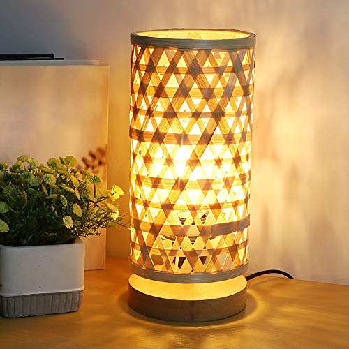 Depuley Modern LED Tischlampe Rund aus Bambus und Holz, Dekorative Nature Tischleuchte mit E27-Fassung max. 60 Watt, Nachtlicht Leselampe für Schalfzimmer Kinderzimmer, Glühbirne enthalten… von Depuley