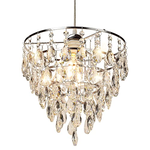 Depuley Moderner Kronleuchter Kristall,LED Pendelleuchte Höhenverstellbar Chrom,E27 Max. 60W Hängelampe, LED Pendelleuchte K9 Kristall Lüster für Esszimmer Schlafzimmer Wohnzimmer Foyer, ohne Birne von Depuley