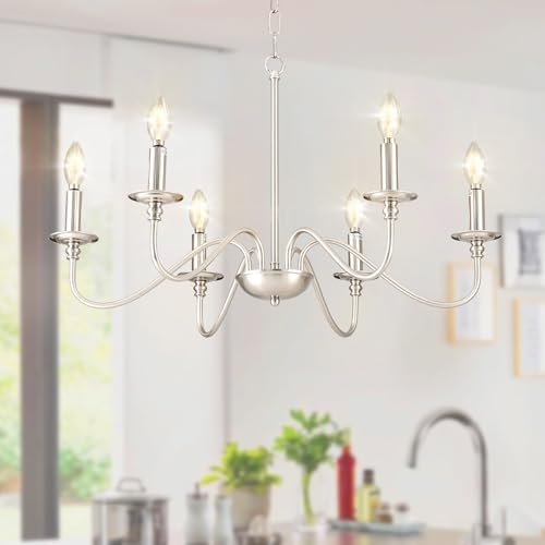 Depuley Moderner Kronleuchter für das Esszimmer: Leicht gebürstetem Nickel Bauernhof hängende Decke Pendelleuchte für Kücheninsel - Industrielle Vintage-Kerzenleuchter für das Wohnzimmer von Depuley