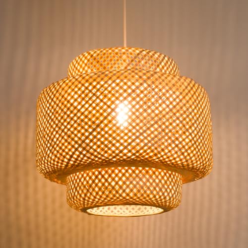 Depuley Retro Bambus Gewebte Pendelleuchten, Handgewebte Bambus Lampe, Land Hängelampe, E27 Pendellampe, Korridor Schlafzimmer Wohnzimmer Beleuchtung Pendelleuchte Esszimmer Dekorative Lampe von Depuley