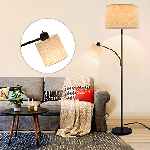 Depuley E27 Stehlampe für Schlafzimmer, Lampenschirm mit Leselampe, Stehlampe, modernes Wohnzimmer, aus Metall, Schwarz, Höhe 173 cm, Leuchtmittel 9 W + 5 W im Lieferumfang enthalten von Depuley