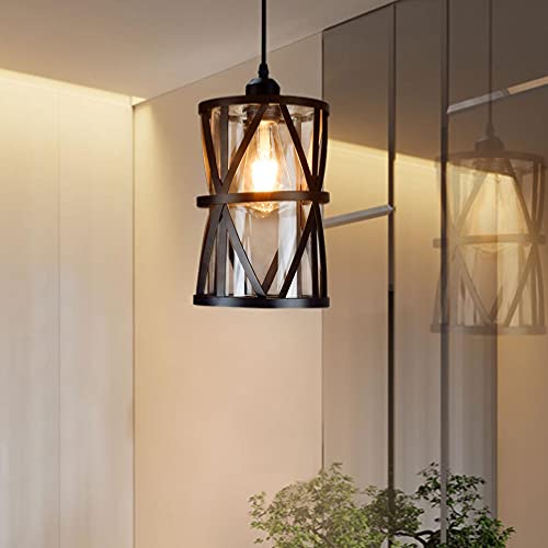 Depuley LED Pendelleuchte Vintage 1 Flammig Retro Hängelampe mit E27 Fassung Schwarz, Hängeleuchte im Industrial Design, Verstellbare Pendellampe aus Stahl für Esszimmer (Ohne Birne) von Depuley