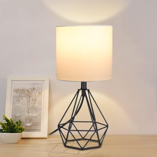 Depuley Vintage Tischlampe, Diamant Tischleuchte, Schwarze Tischlampe im Retro Körbchenstil, Nachttischlampe aus Stahl und Stoff, E27 für Schlafzimmer Büro Flur Esszimmer Depuley Vintage Tischlampe, Diamant Tischleuchte, Schwarze Tischlampe im Retro Körbchenstil, Nachttischlampe aus Stahl und Stoff, E27 für Schlafzimmer Büro Flur Esszimmer von Depuley