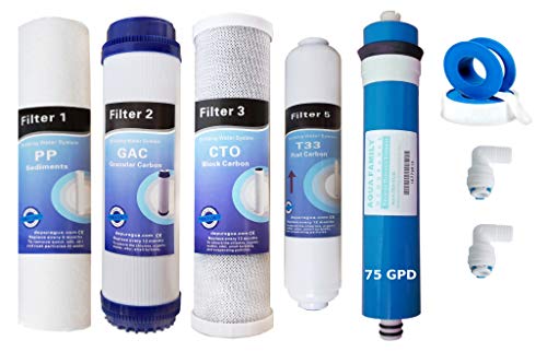 Depurtek | 5-stufige Umkehrosmose-Membran & 4 Filter | 75 GPD TFC | Vor-/Nachfilter | Für Hidrotek Moon Kompatibel Universell | Osmose Trinkwasser Hahn von Depuragua