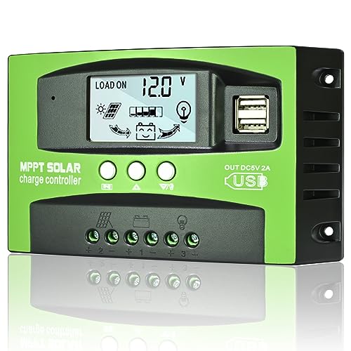 Depvko 30A MPPT Solarladeregler, 12V/24V Solar Laderegler Auto Tracking Solarpanel Regler mit LCD Display Dual USB Anschluss, Timer-Einstellung für Gel-versiegelte Flut- und Li-Batterien (Grün) von Depvko
