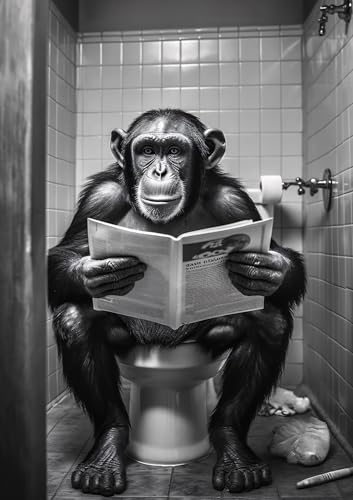 Affe auf WC, Poster A4 ohne Rahmen, Toilette Badezimmer Deko, Wand-Deko Bilder Lustiges Geschenk von Deqosy
