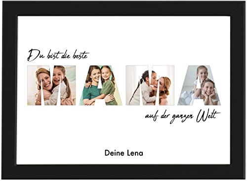Deqosy Personalisiertes Mama Geschenk Poster mit vier eigenem Bildern, Foto Geschenke als gerahmtes Poster oder als Leinwand (Mama) von Deqosy