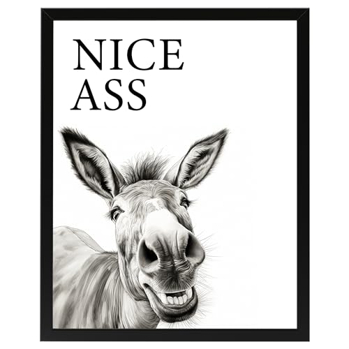 Esel Nice A**, Poster 40cm x 50cm mit Rahmen, Toilette Badezimmer Deko, Wand-Deko Bilder Lustiges Geschenk von Deqosy