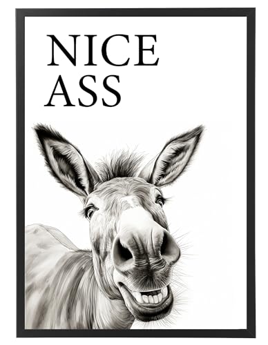 Esel Nice A**, Poster 50cm x 70cm mit Rahmen, Toilette Badezimmer Deko, Wand-Deko Bilder Lustiges Geschenk von Deqosy