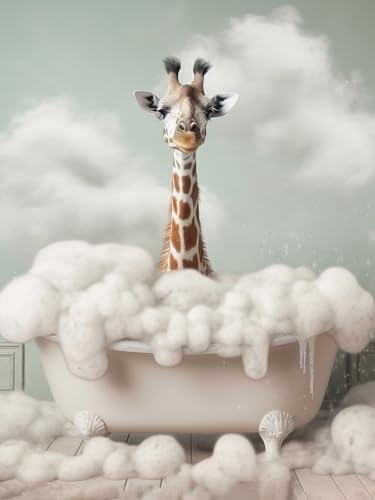 Giraffe in Badewanne, Poster 30cm x 40cm ohne Rahmen, Toilette Badezimmer Deko Bild, Wand-Deko Bilder Lustiges Geschenk von Deqosy