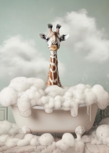Giraffe in Badewanne, Poster 50cm x 70cm ohne Rahmen, Toilette Badezimmer Deko Bild, Wand-Deko Bilder Lustiges Geschenk von Deqosy